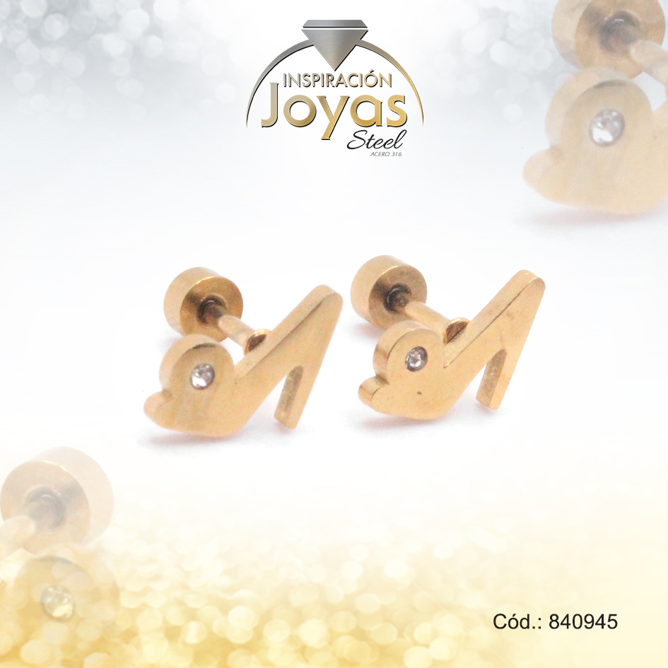 Zarcillo de Acero - Bebé Circón - Dorado - Zapato - 840945