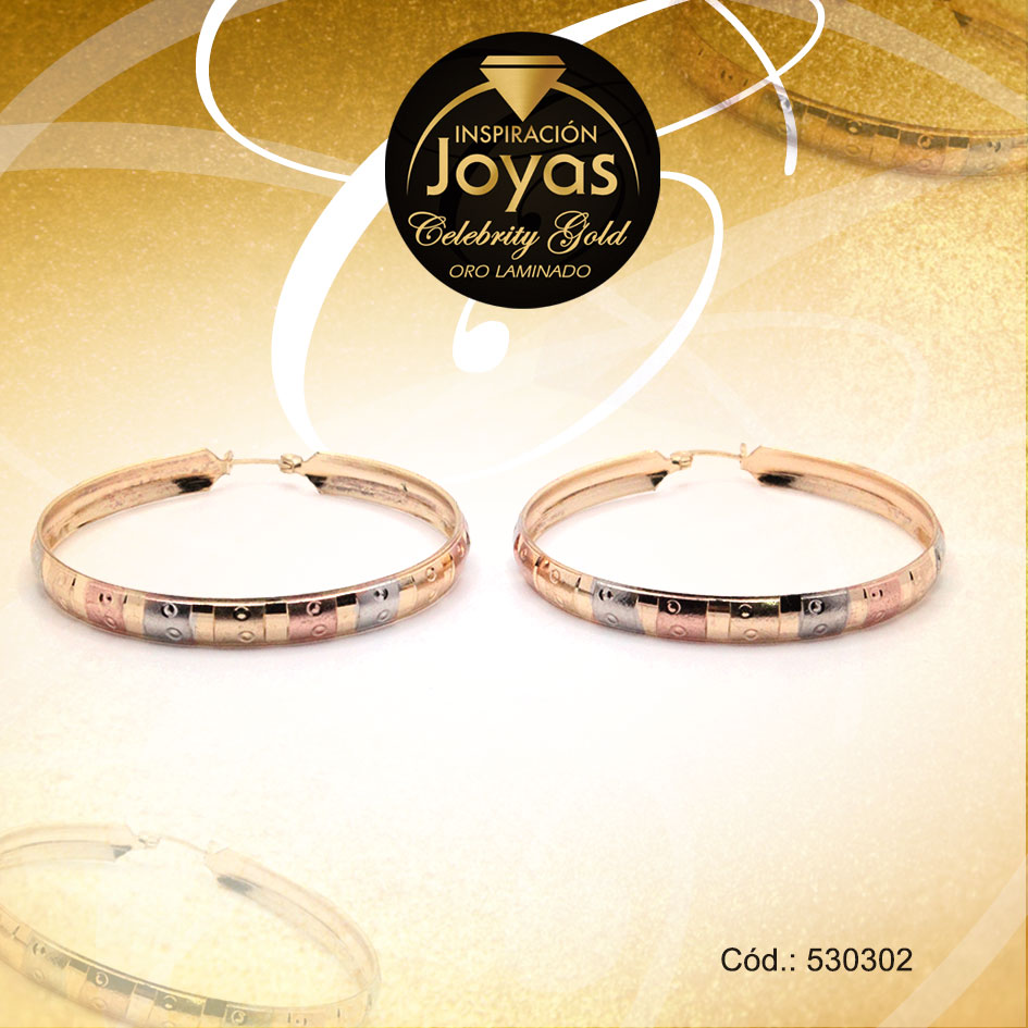 Argolla Celebrity Gold Variado 3 Tonos Cuadros - 530302