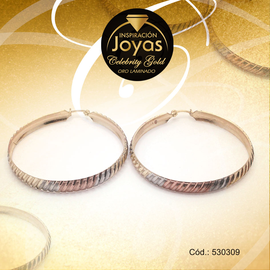 Argolla Celebrity Gold Variado 3 Tonos Líneas Oblicuas - 530309