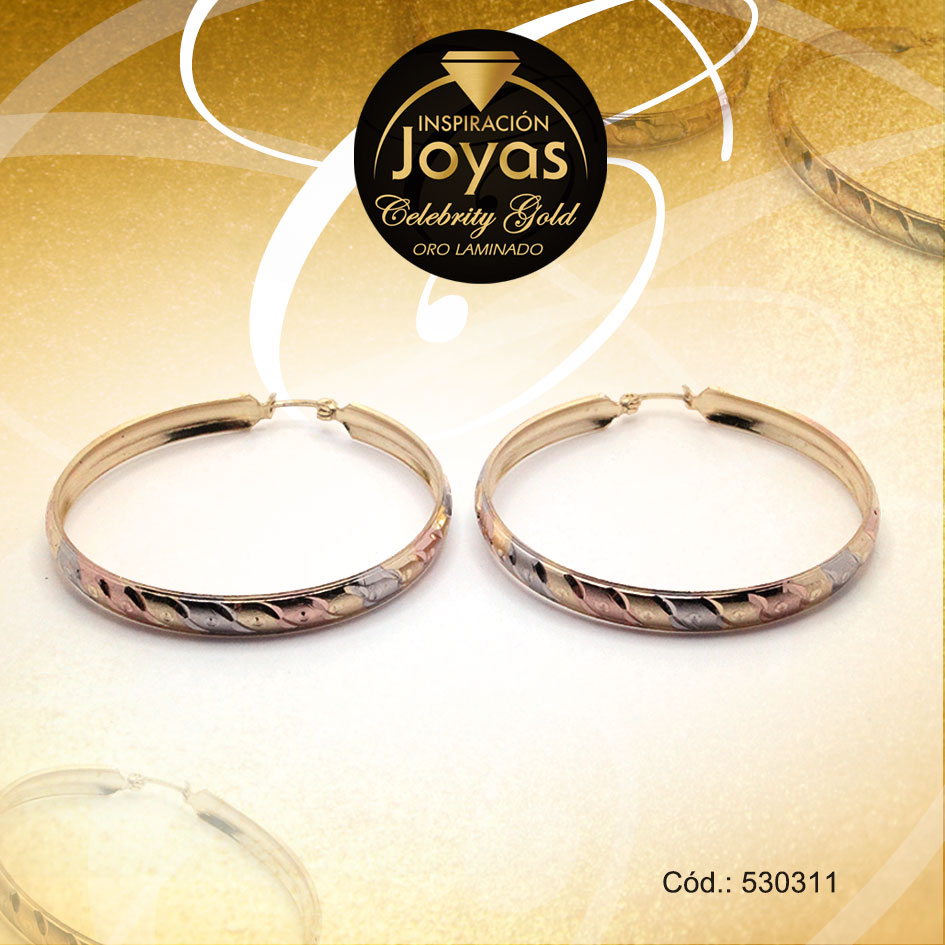 Argolla Celebrity Gold Variado 3 Tonos Líneas Oblicuas - 530311
