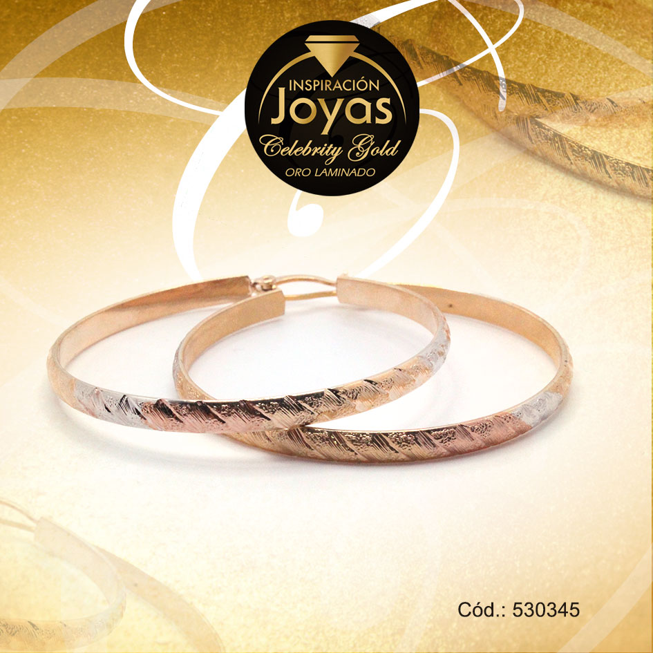 Argolla Celebrity Gold Variado 3 Tonos Repuje de Líneas - 530345