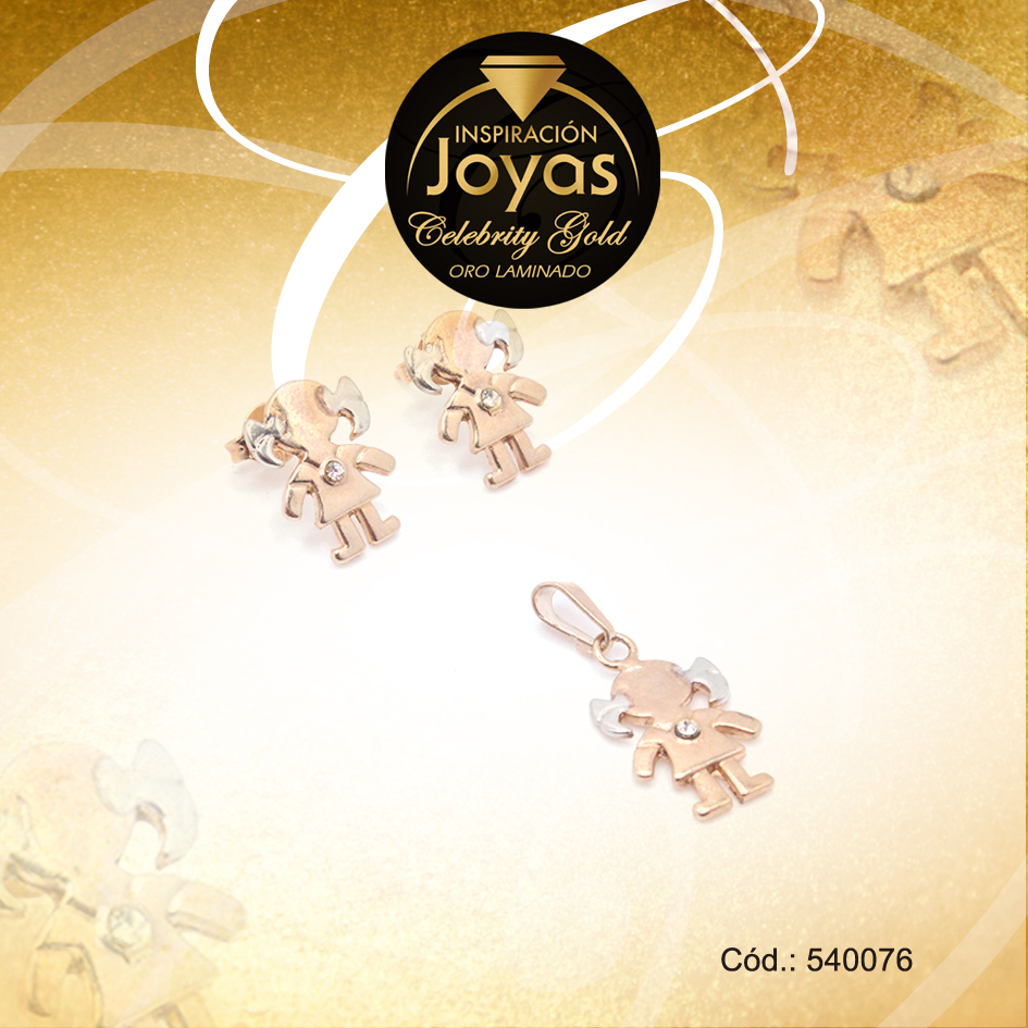 Conjunto Celebrity Gold Dama Zarcillo + Dije 2 Tonos Niña - 540076