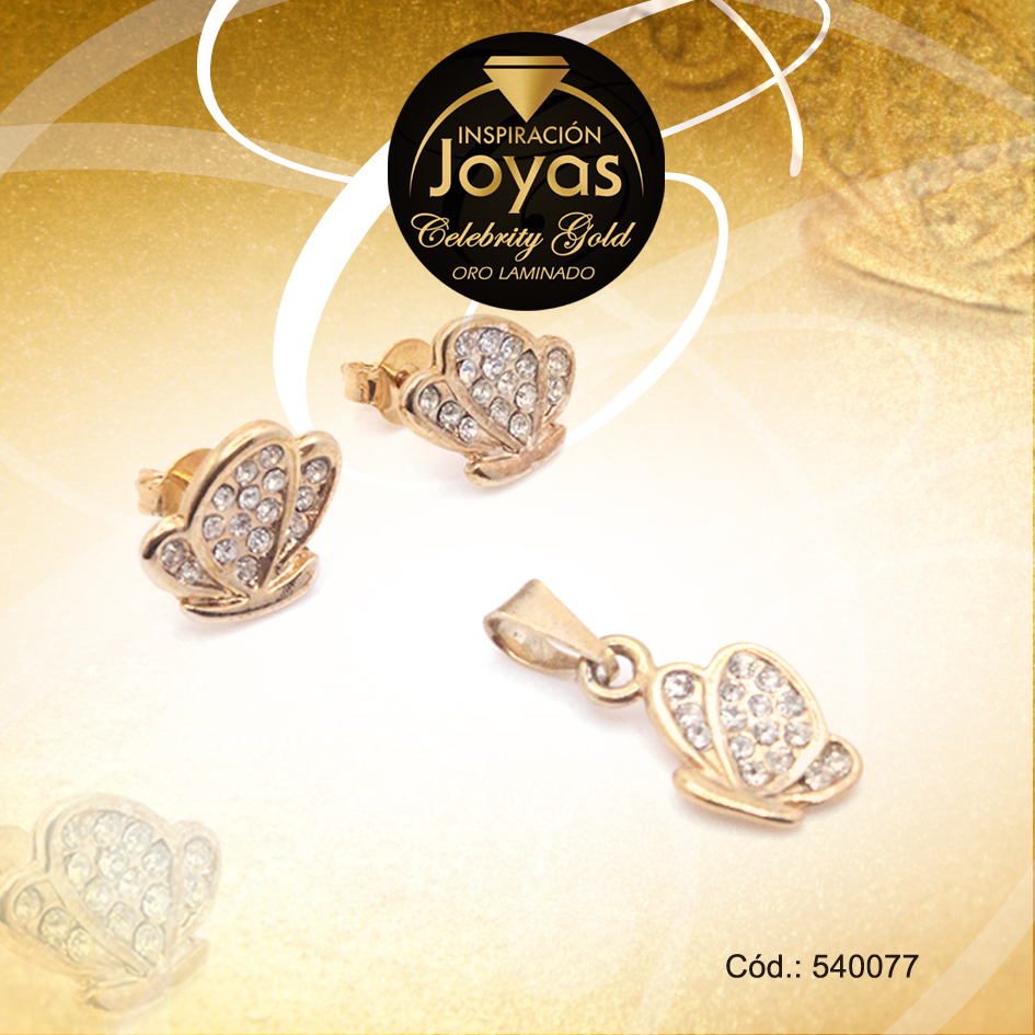 Conjunto Celebrity Gold Dama Zarcillo + Dije Dorado Mariposa - 540077