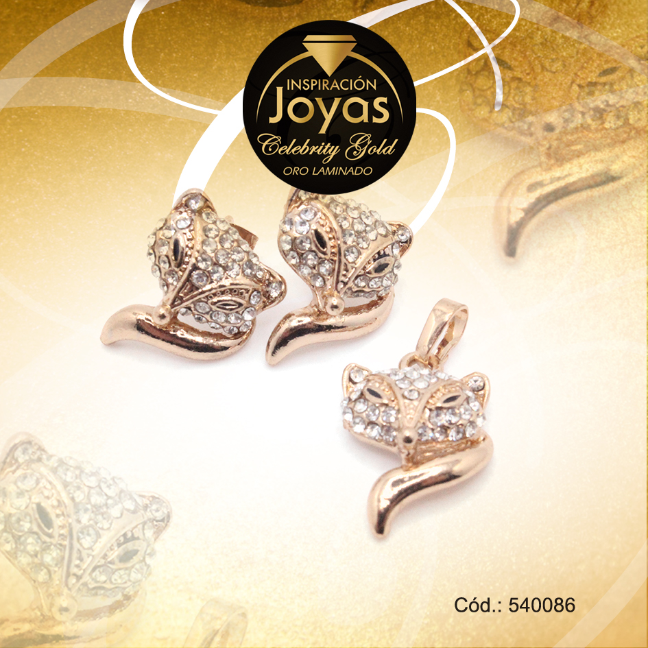 Conjunto Celebrity Gold Dama Zarcillo + Dije Dorado Zorro - 540086