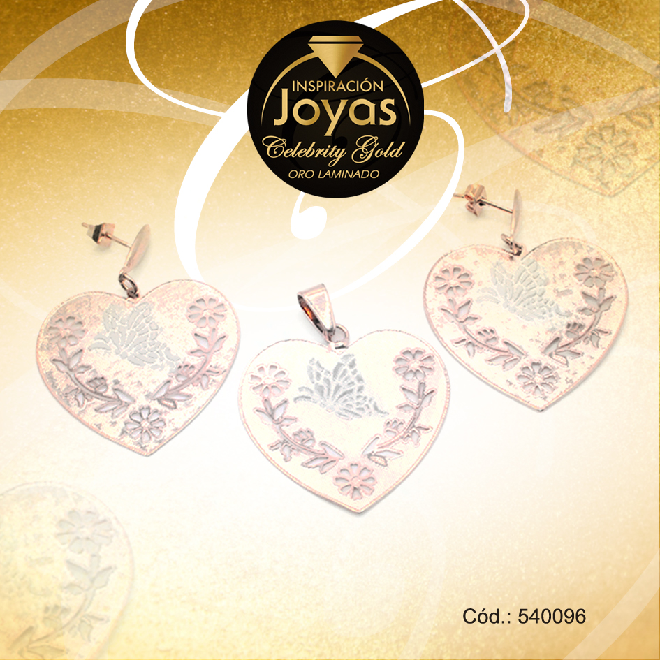 Conjunto Celebrity Gold Dama Zarcillo + Dije Dorado Corazón - 540096