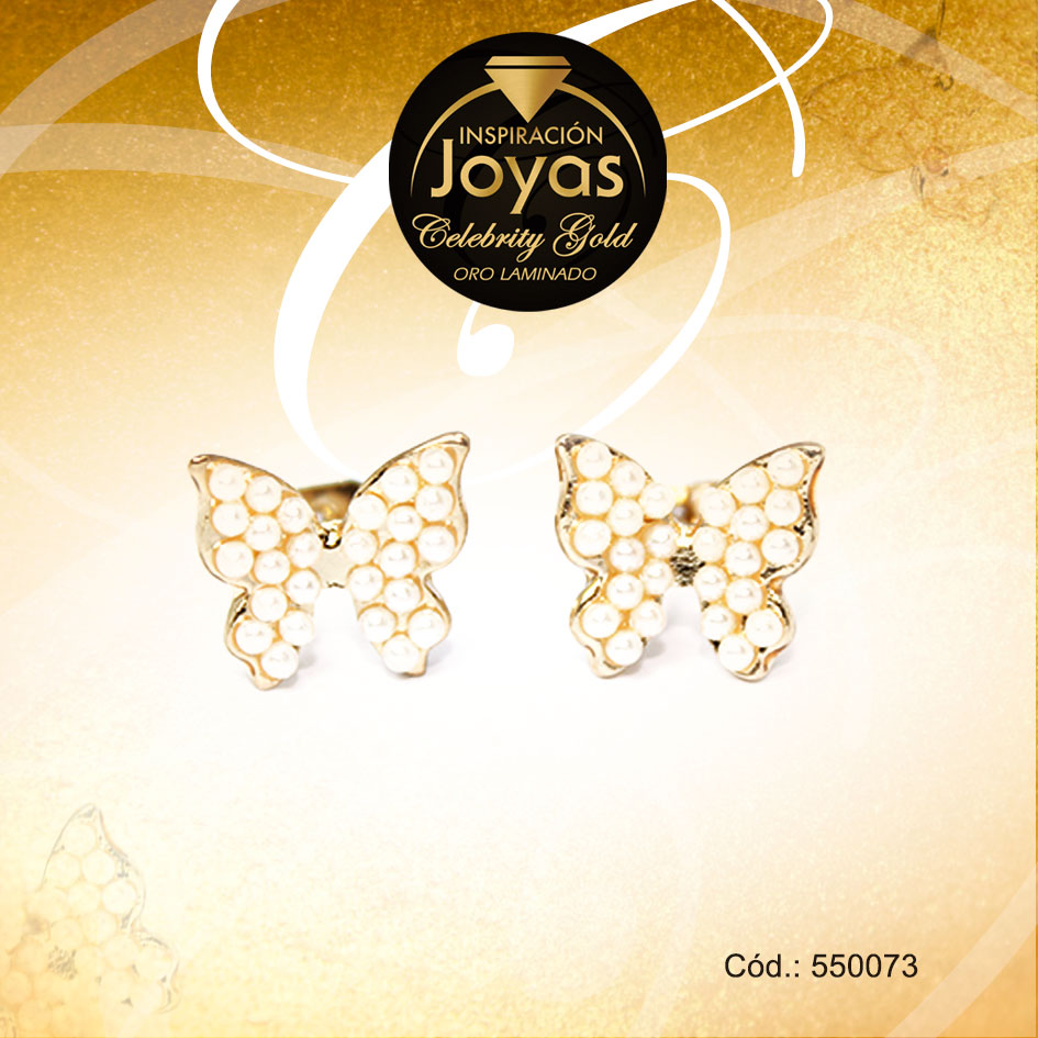Zarcillo Celebrity Gold Tono Dorado Aleación Perla Trancadero: Mariposa A: 0,9 cm L: 1 cm Mariposa - 550073