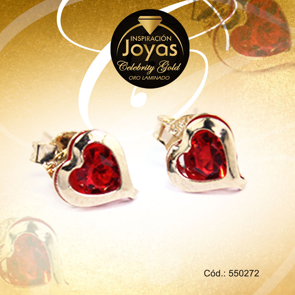 Zarcillo Celebrity Gold Tono Dorado Aleación Piedra Trancadero: Mariposa A: 0,5 cm L: 0,5 cm Corazón Rojo - 550272