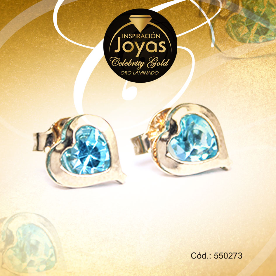 Zarcillo Celebrity Gold Tono Dorado Aleación Piedra Trancadero: Mariposa A: 0,5 cm L: 0,5 cm Corazón Azul - 550273