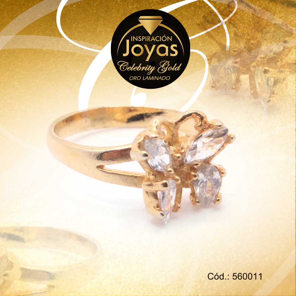 Anillo Celebrity Gold Aleación Circón Dorado Mariposa T: 8 - 560011
