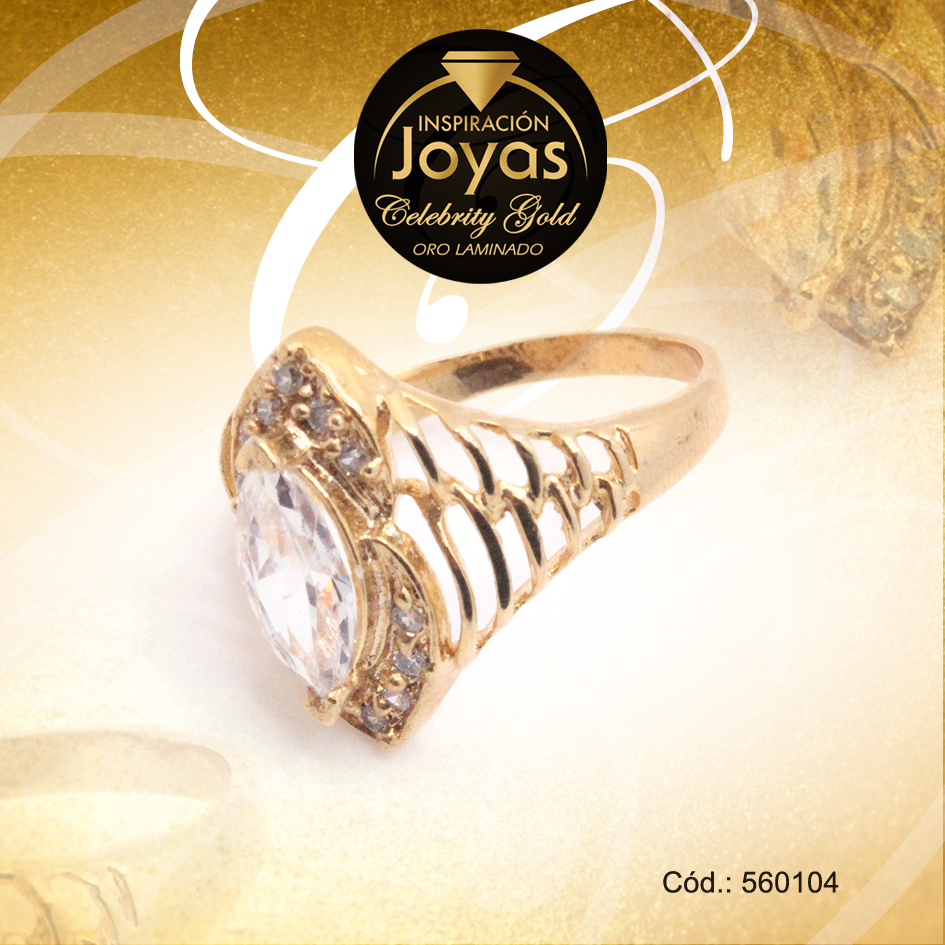 Anillo Celebrity Gold Aleación Circón Dorado Solitario T: 5,5 - 560104