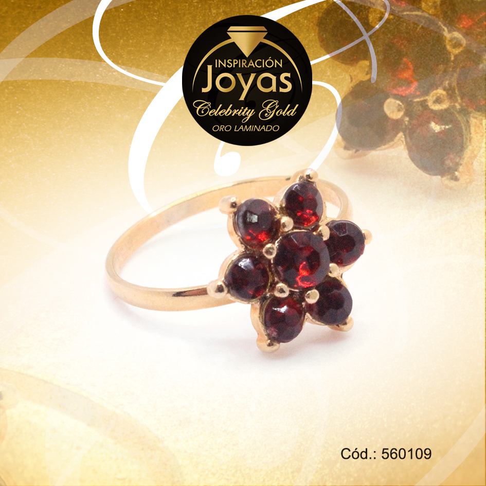 Anillo Celebrity Gold Aleación Piedra Dorado Flor Rojo T: 6 - 560109