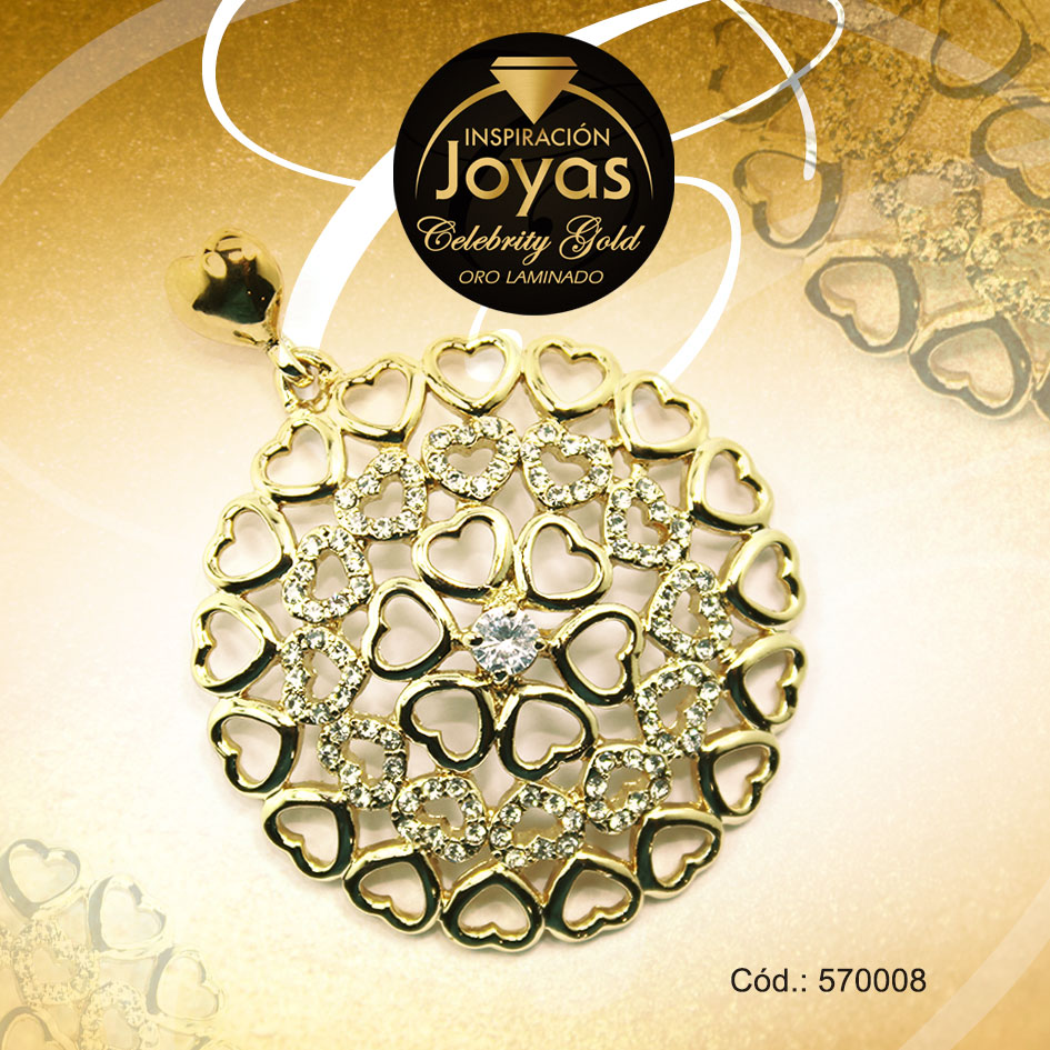 Dije Celebrity Gold Tono Dorado Aleación Micro Circón Trancadero: 0 A: 4 cm L: 5 cm Círculo con Corazón - 570008