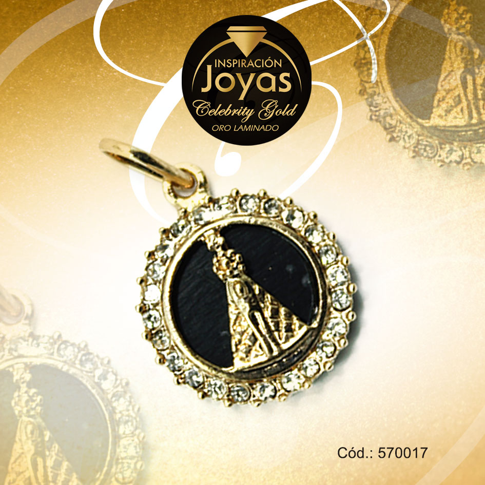 Dije Celebrity Gold Tono Dorado Religioso Micro Circón Trancadero: 0 A: 1,5 cm L: 2 cm Virgen Caridad del Cobre Negro - 570017