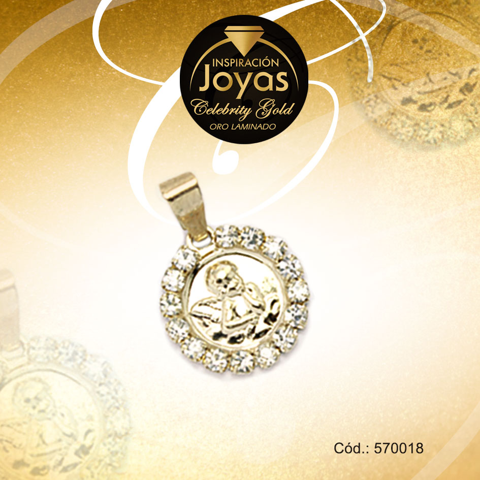 Dije Celebrity Gold Tono Dorado Religioso Micro Circón Trancadero: 0 A: 1 cm L: 1,5 cm Ángel - 570018