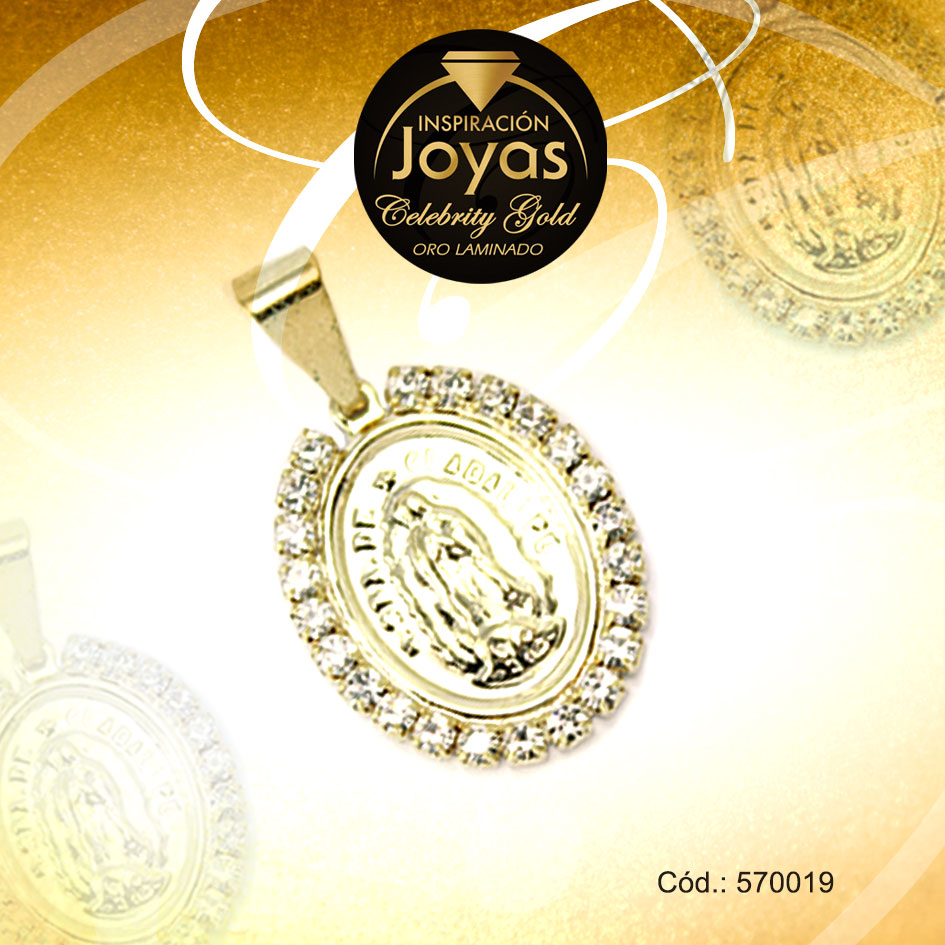 Dije Celebrity Gold Tono Dorado Religioso Micro Circón Trancadero: 0 A: 1,5 cm L: 3 cm Virgen de Guadalupe - 570019
