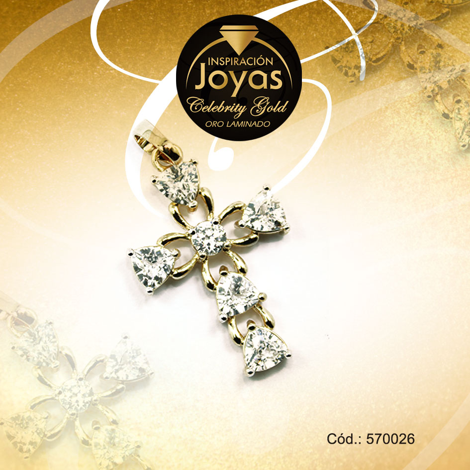 Dije Celebrity Gold Tono Dorado Religioso Circón Trancadero: 0 A: 2 cm L: 3,5 cm Cruz - 570026