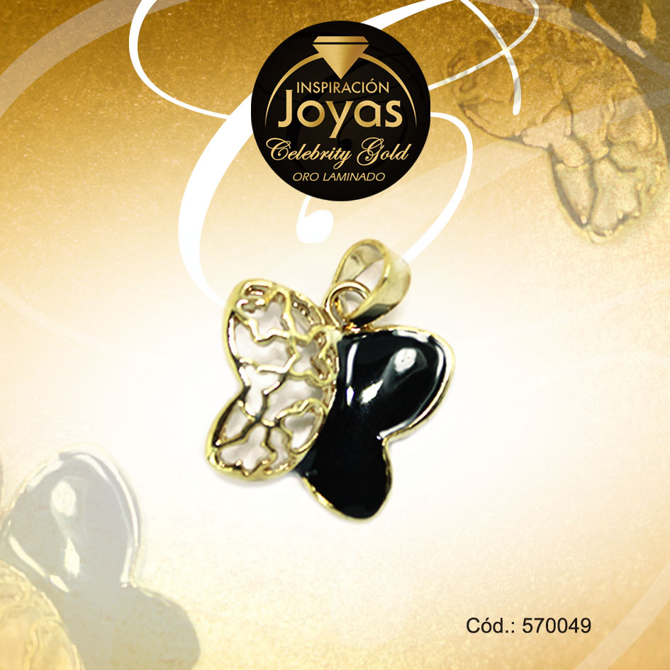 Dije Celebrity Gold Tono Dorado Aleación Piedra Trancadero: 0 A: 1,5 cm L: 2 cm Mariposa Negro - 570049