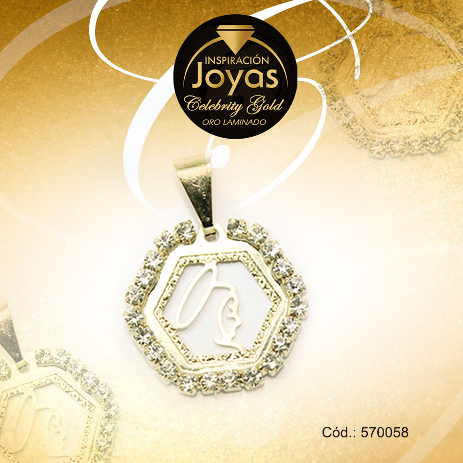 Dije Celebrity Gold Tono Dorado Aleación Micro Circón Trancadero: 0 A: 2 cm L: 2,5 cm Hexágono - 570058