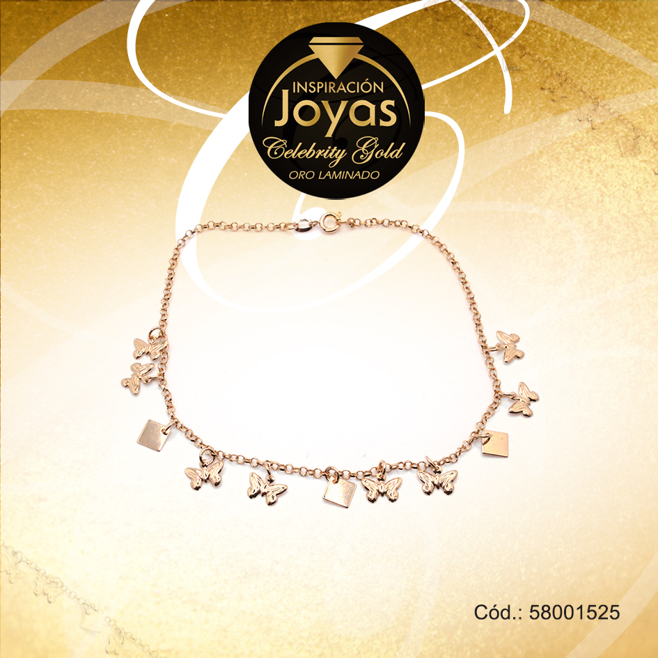 Pulsera Celebrity Gold Variado Colgante Dorado Mariposa, Rombo - 58001525
