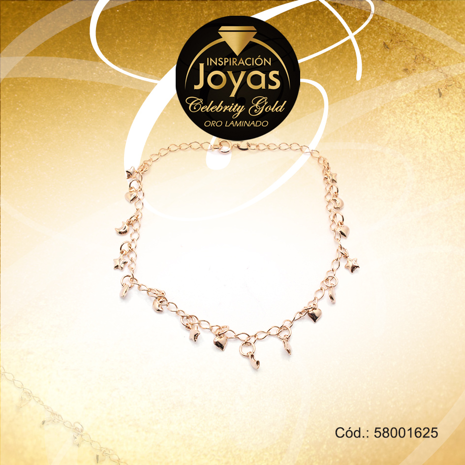 Pulsera Celebrity Gold Variado Colgante Dorado Corazón, Luna, Estrella - 58001625