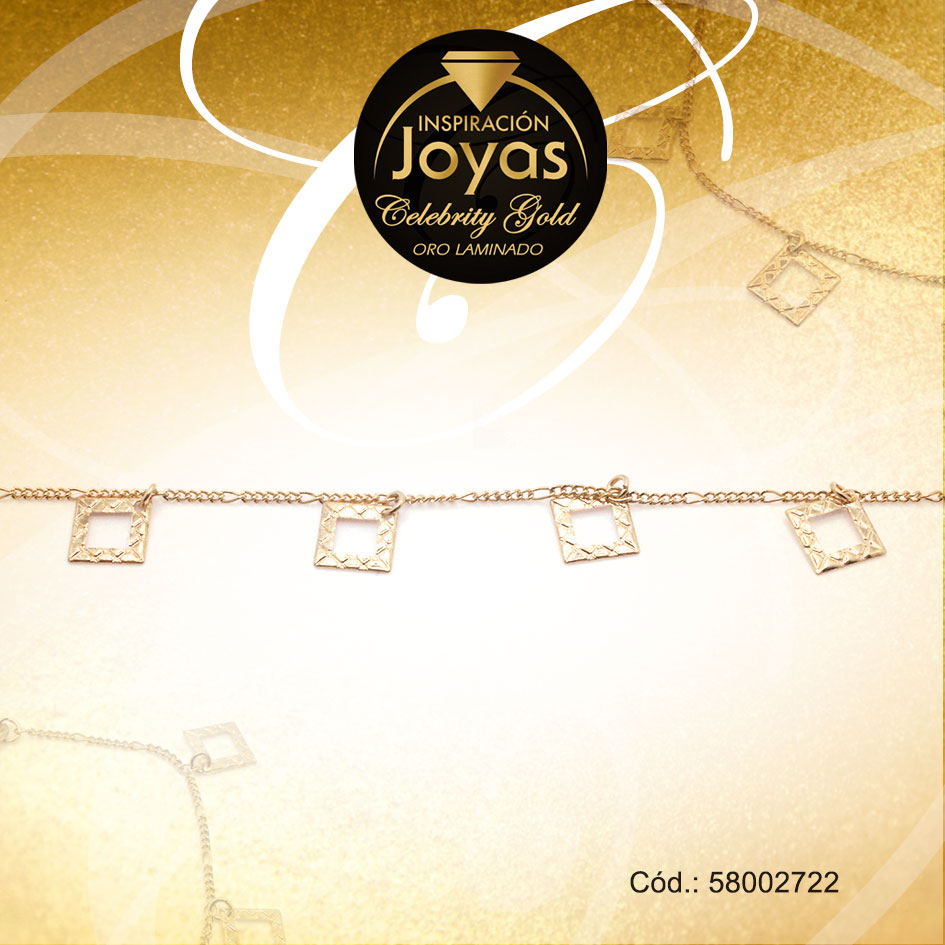 Pulsera Celebrity Gold Variado Colgante Dorado Rombo - 58002722