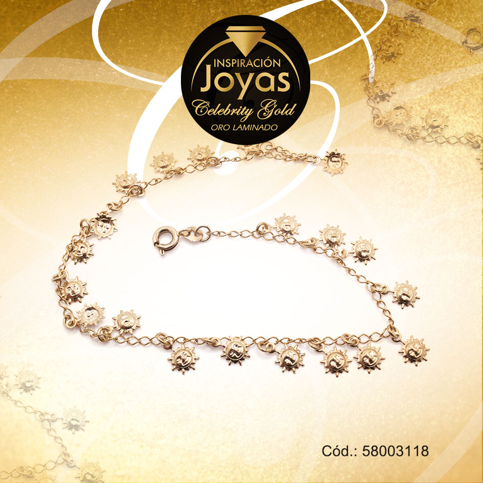 Pulsera Celebrity Gold Variado Colgante Dorado Sol - 58003118