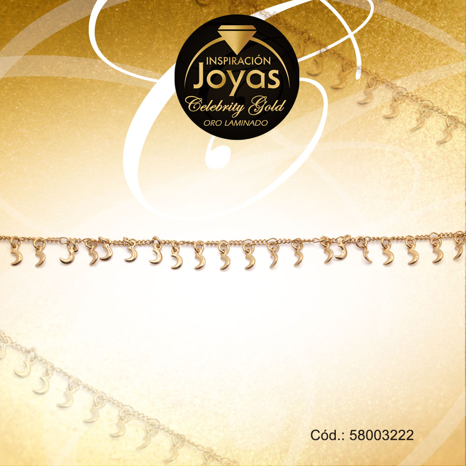 Pulsera Celebrity Gold Variado Colgante Dorado Luna - 58003222