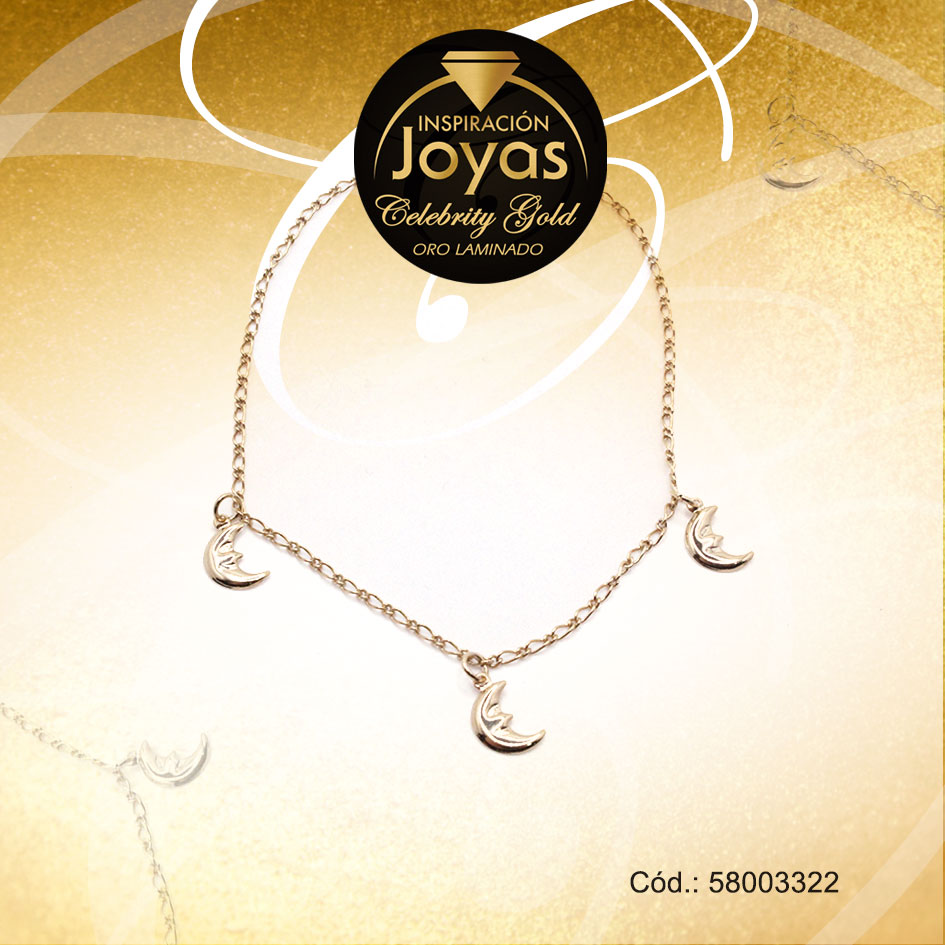 Pulsera Celebrity Gold Variado Colgante Dorado Luna - 58003322