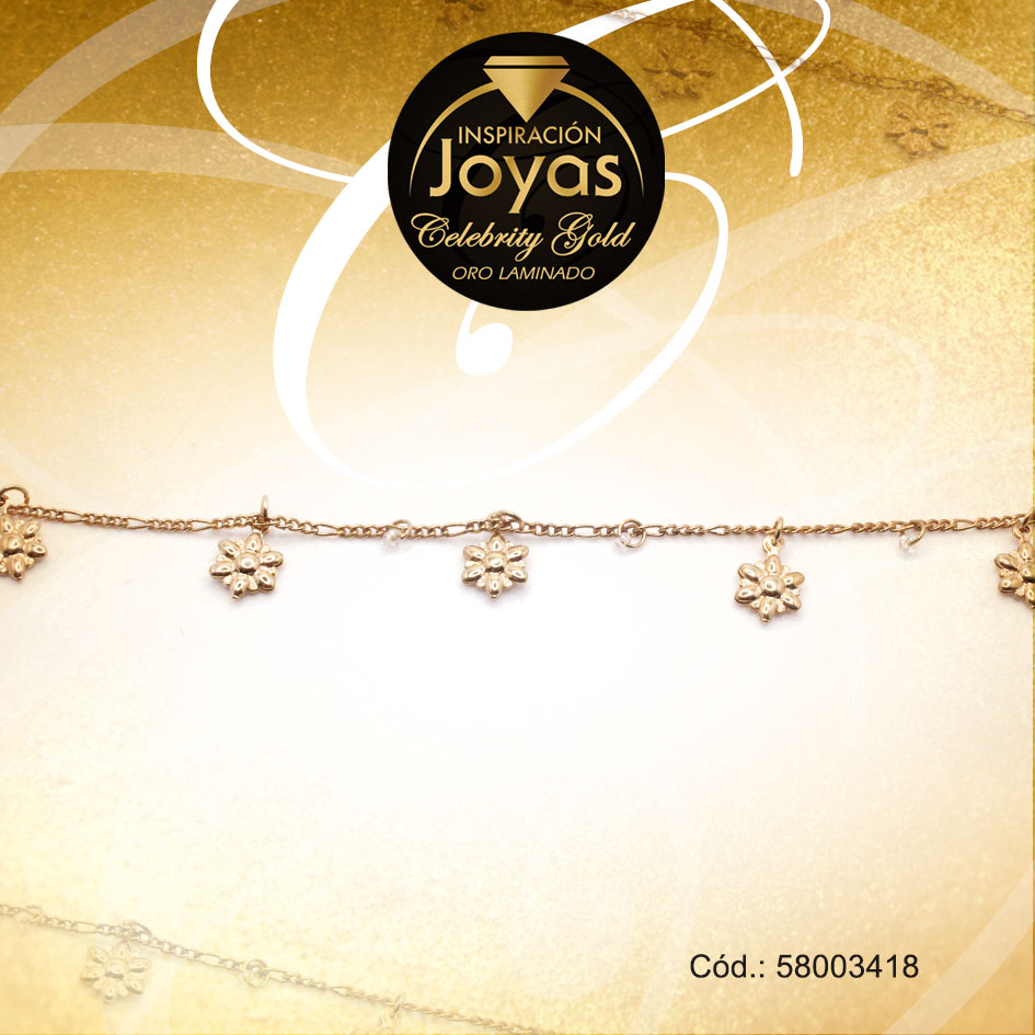 Pulsera Celebrity Gold Variado Colgante Dorado Flor - 58003418