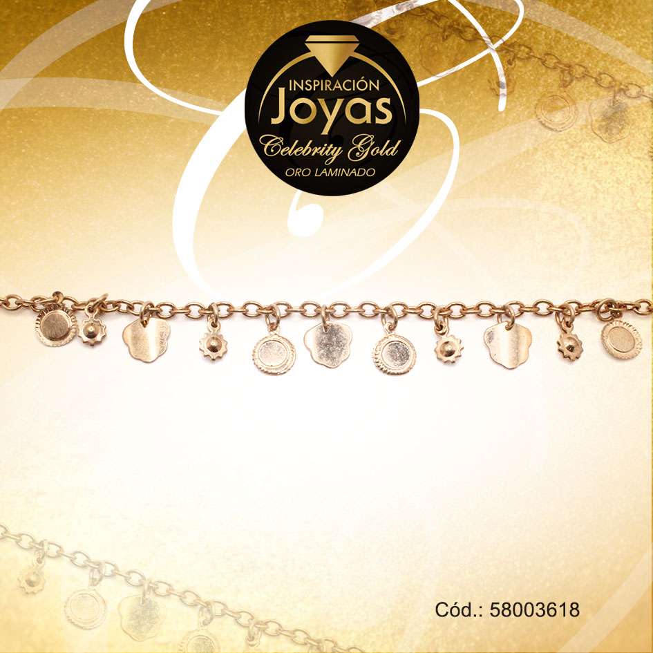 Pulsera Celebrity Gold Variado Colgante Dorado Sol - 58003618