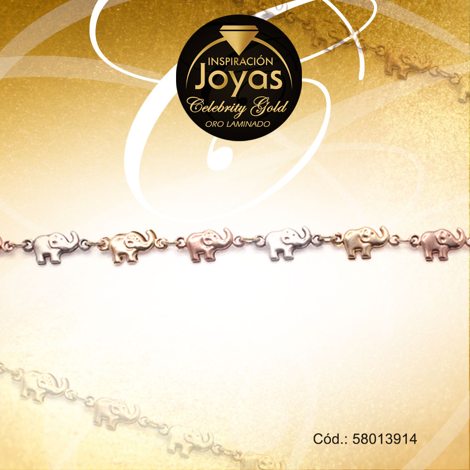 Pulsera Celebrity Gold Variado 3 Tonos Elefantes - 58013914