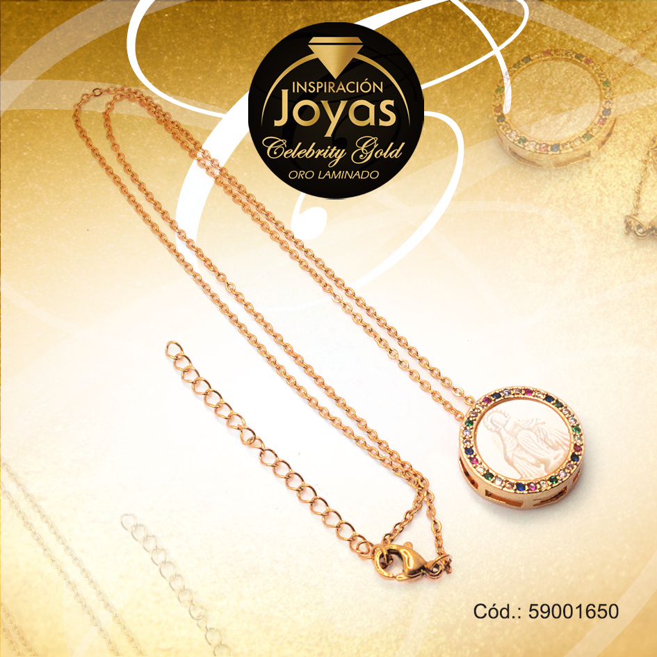 Cadena Celebrity Gold Con Dije Piedra Dorado Virgen Multi Color - 59001650