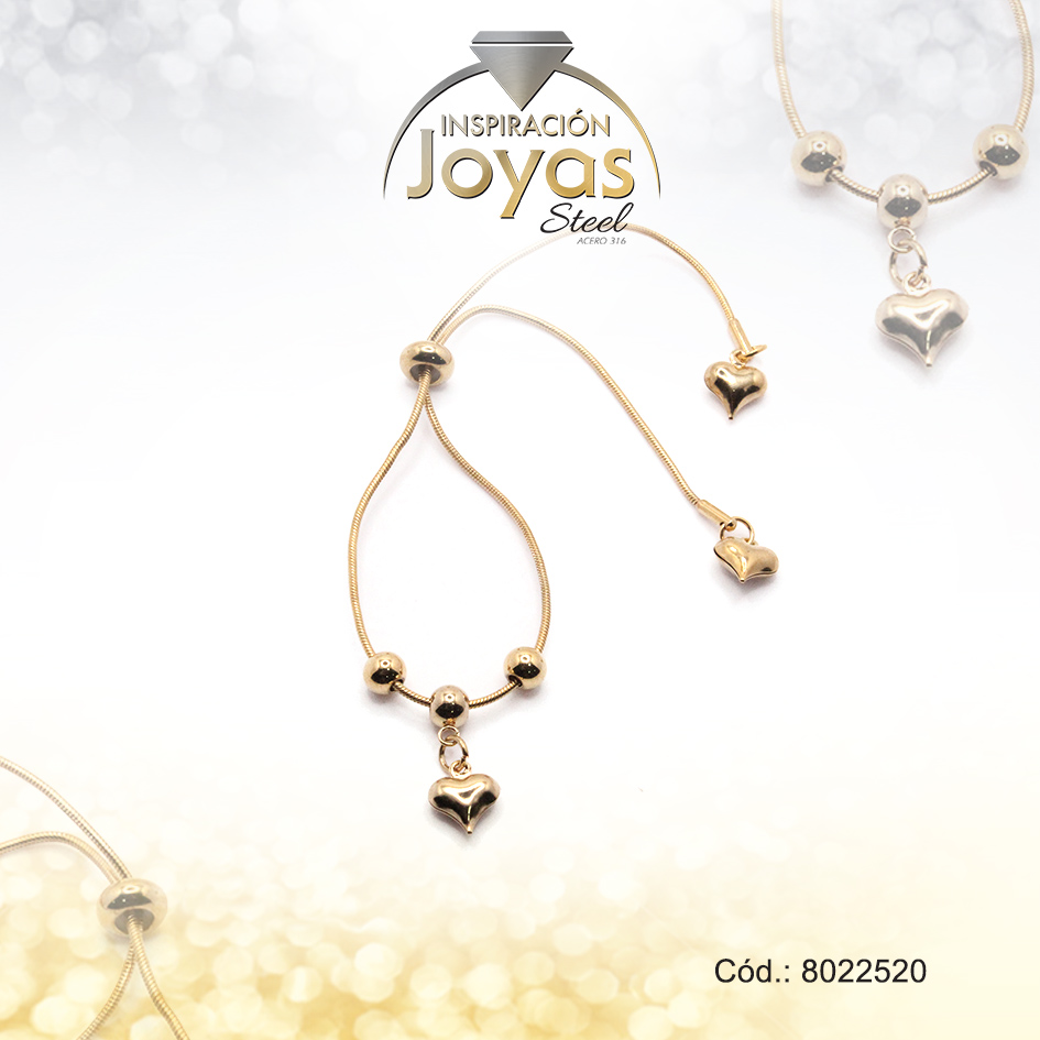 Pulsera de Acero Variado Dorado Corazón Medida 20 cm - 8022520