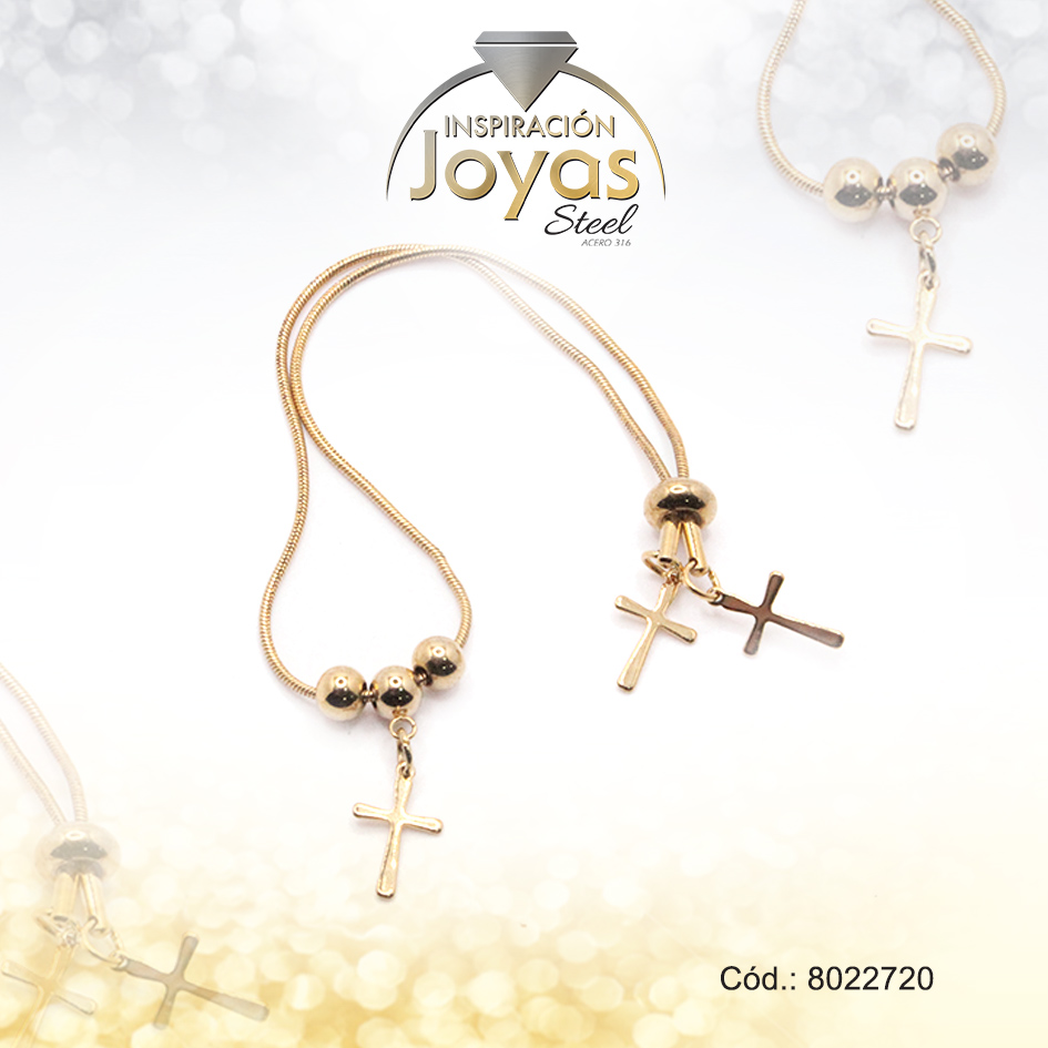 Pulsera de Acero Variado Dorado Cruz Medida 20 cm - 8022720