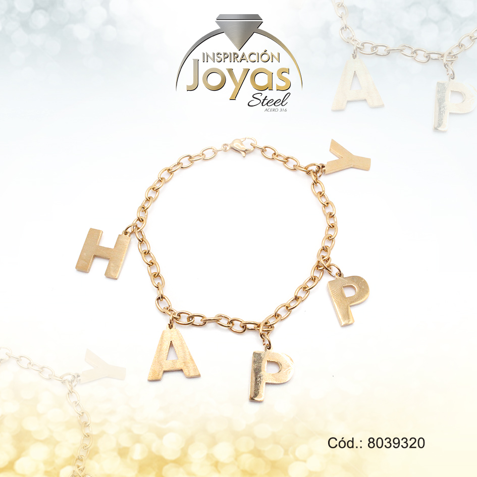 Pulsera de Acero Variado Dorado Happy Medida 20 cm - 8039320