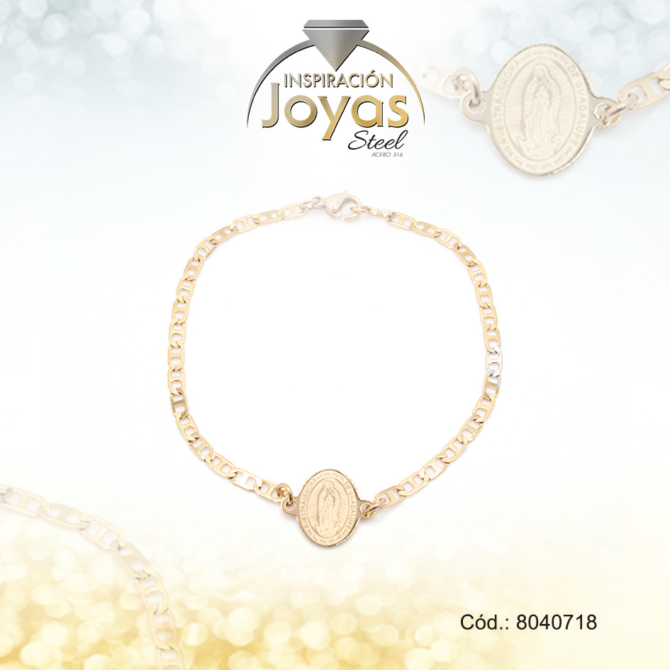 Pulsera de Acero Variado Dorado Virgen Guadalupe Medida 18 cm - 8040718
