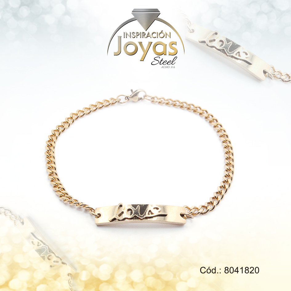 Pulsera de Acero Variado Dorado Placa Love Medida 20 cm - 8041820