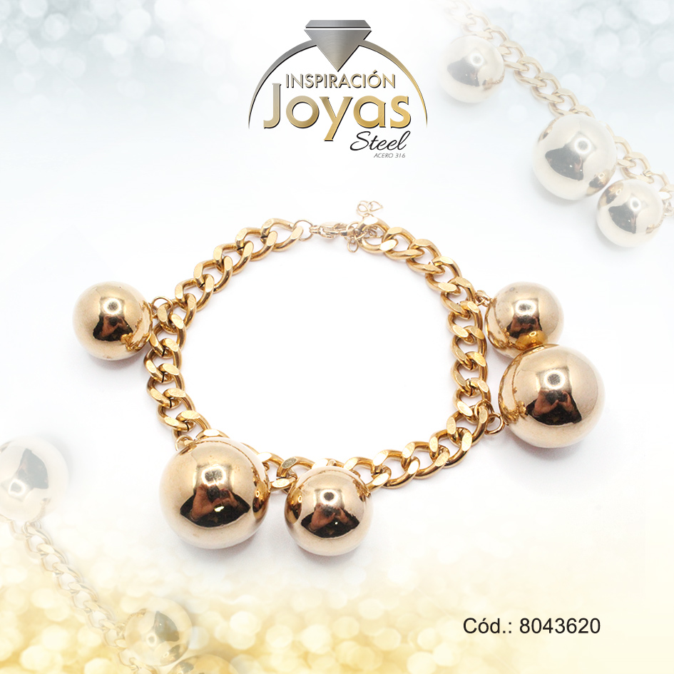 Pulsera de Acero Variado Dorado Esfera Medida 20 cm - 8043620
