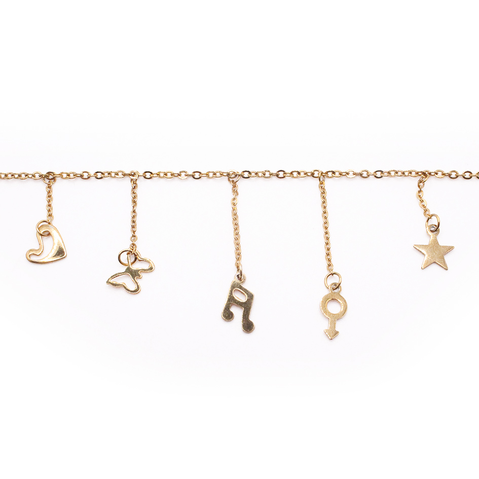 Tobillera de Acero Colgante Dorado Corazón, Mariposa, Genero, Nota, Estrella Medida 27 cm - 8050727
