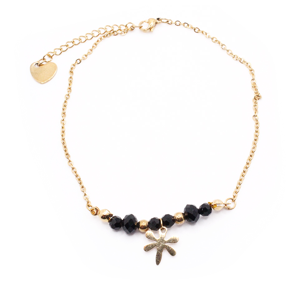 Tobillera de Acero Colgante Dorado Libélula Piedra Negro Medida 25 cm - 8054025