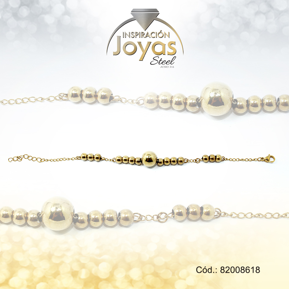 Pulsera de Acero Variado Dorado Esfera Medida 18 cm - 82008618