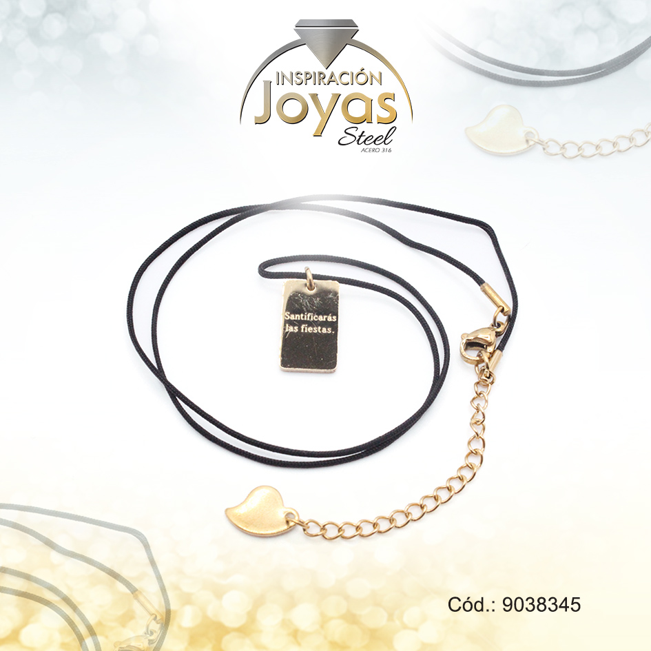 Cadena de Acero Cordón Dorado Poliéster Placa Mandamientos Medida 45 cm - 9038345