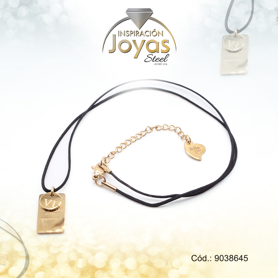 Cadena de Acero Cordón Dorado Poliéster Placa Mandamientos Medida 45 cm - 9038645