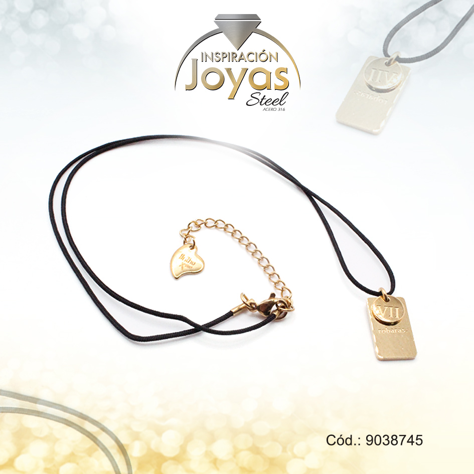 Cadena de Acero Cordón Dorado Poliéster Placa Mandamientos Medida 45 cm - 9038745