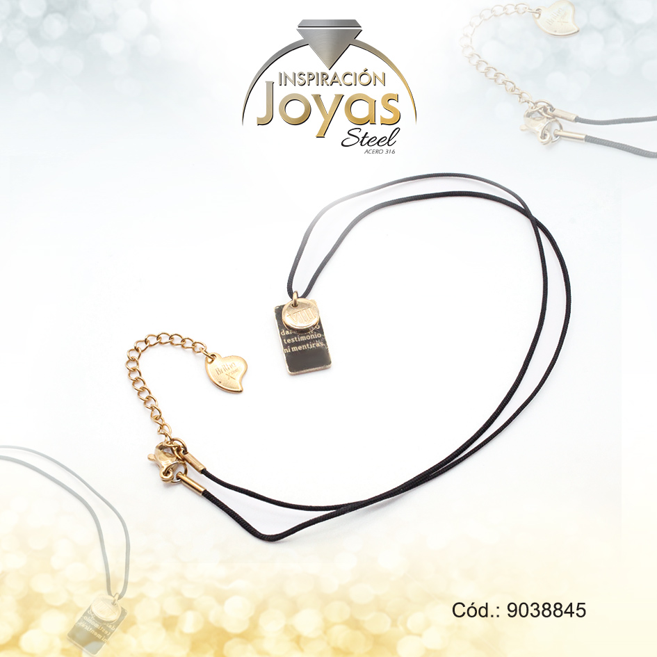 Cadena de Acero Cordón Dorado Poliéster Placa Mandamientos Medida 45 cm - 9038845