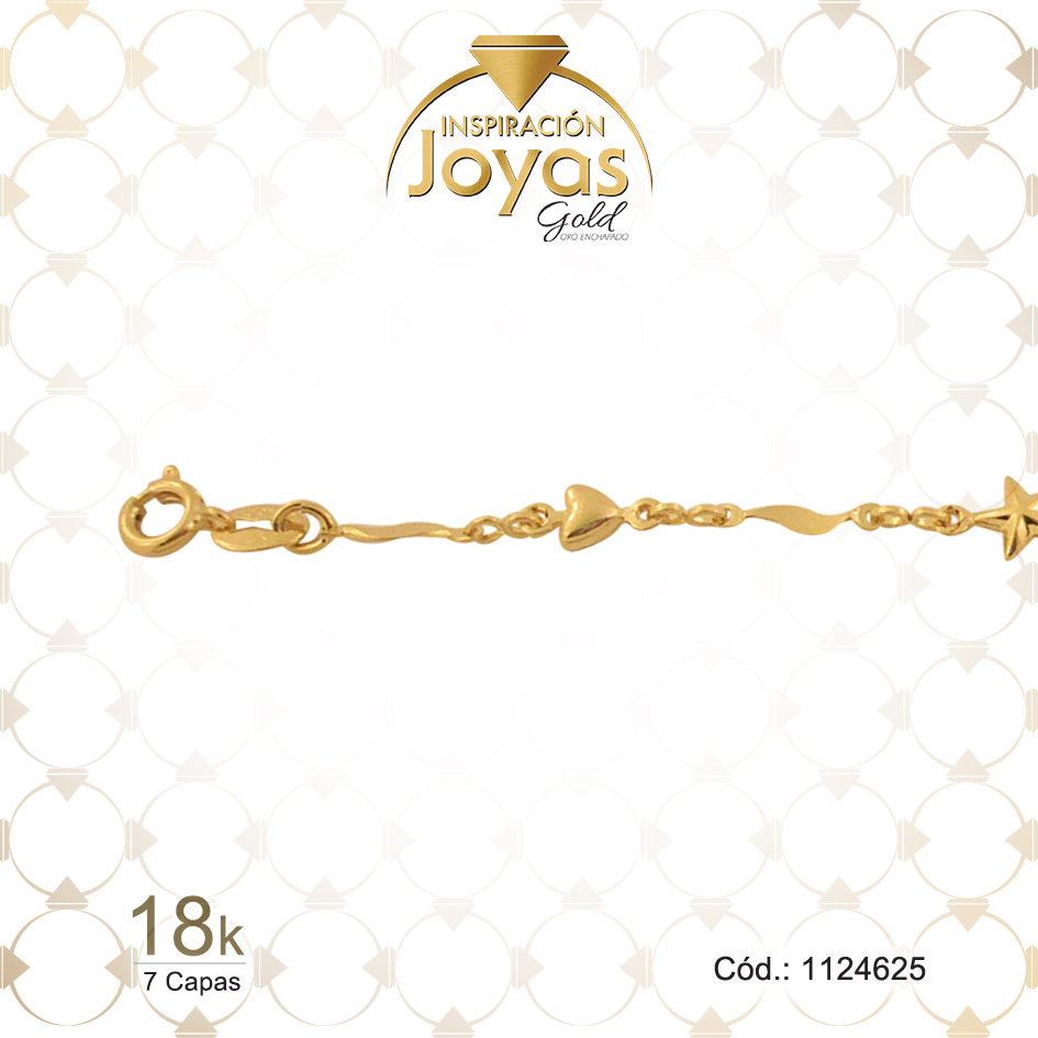 Tobillera de Oro Enchapado Dorado Lisa Corazón, Estrella Largo: 25 Ancho: 0,2 - 1124625