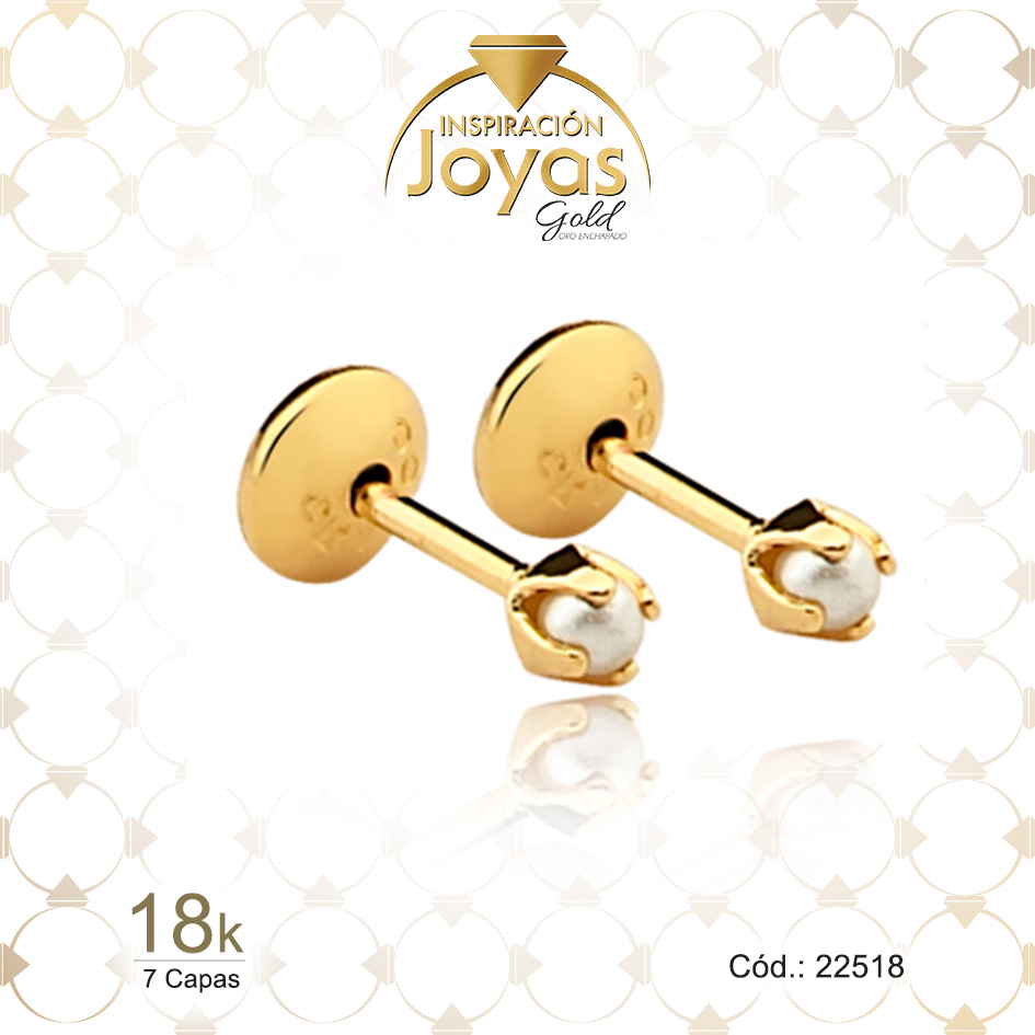 Zarcillo de Oro Enchapado Dorado Bebé Perla Esfera Ancho: 0,2 Alto: 0,2 - 22518