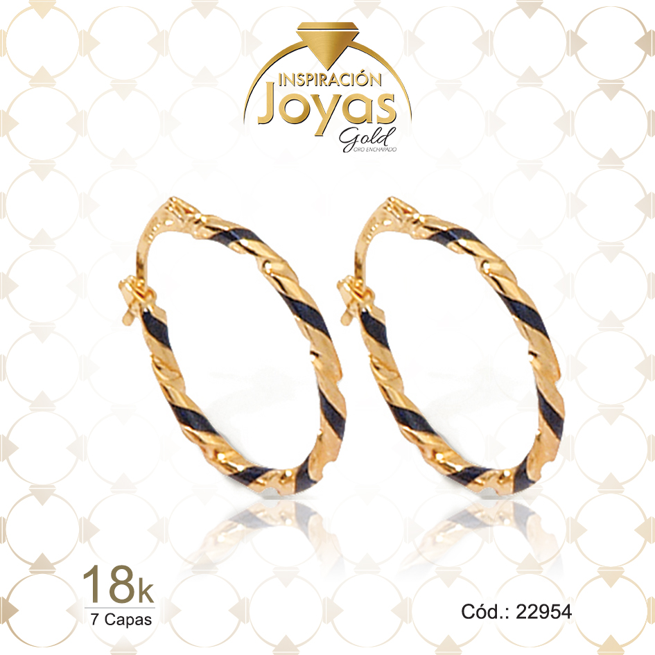 Argolla de Oro Enchapado Dorado Aleación Esmalte Entorchada Negro Diámetro: 2 Ancho: 0,2 - 22954