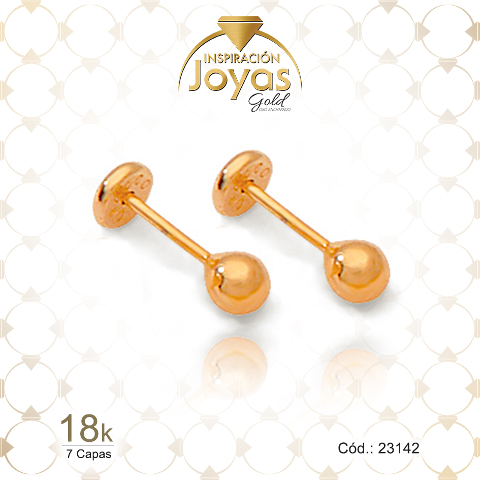 Zarcillo de Oro Enchapado Dorado Bebé Esfera Ancho: 0,2 Alto: 0,2 - 23142