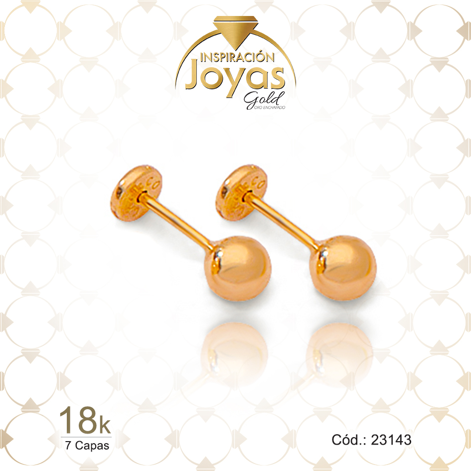 Zarcillo de Oro Enchapado Dorado Bebé Esfera Ancho: 0,3 Alto: 0,3 - 23143